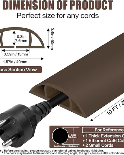 Floor Cord Cover Cable Cavity Self Adhesive Cord Hider Floor 10FT Floor Cable Management Power Cord Protector Floor Electric Cord Covers for Offices, Gym, Exhibitions (CoffeeBrown, 1.57" x 10')