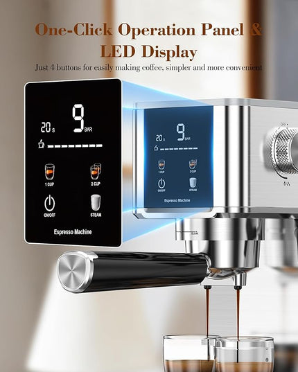 Kndko 20Bar Craft Coffee Machine with Milk Frother, Upgraded 1350W Expresso Coffee Machines with Touchscreen, Stainless Steel Espresso Machine Small for Home - Cappuccino Latte & Americano