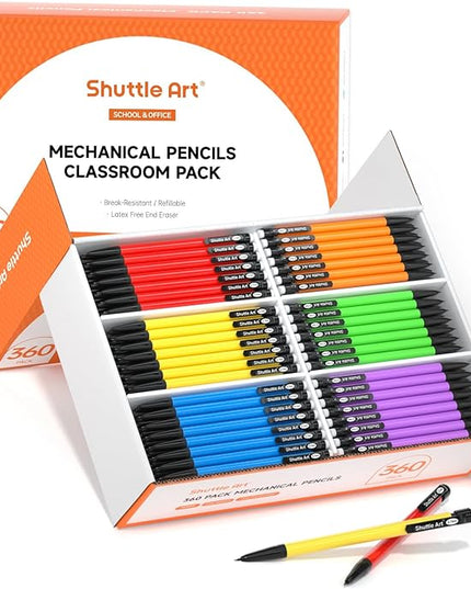 Shuttle Art Mechanical Pencils, 360 Pack Bulk Mechanical Pencils 0.7mm Medium Point, HB #2 Lead Pencils, Assorted Barrels, Office School Supplies