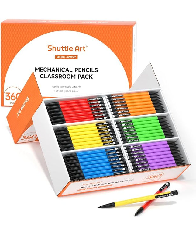 Shuttle Art Mechanical Pencils, 360 Pack Bulk Mechanical Pencils 0.7mm Medium Point, HB #2 Lead Pencils, Assorted Barrels, Office School Supplies