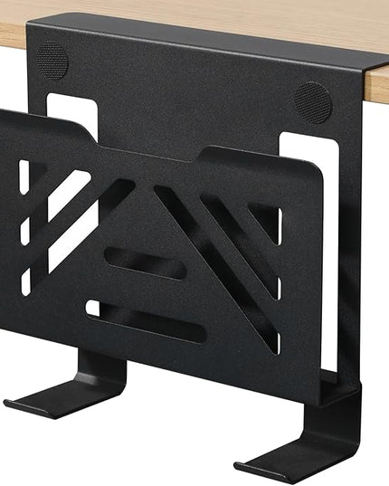MAXECHO Desk Side Storage, Under Desk Laptop Mount, Table Side Hanging File Organizer, No Drill Clamp On Cable Management Tray, Laptop Holder with 2 Hooks for Office and Home, Load 22 Lbs