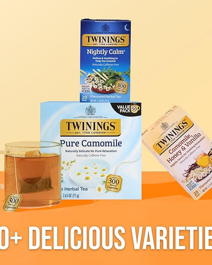 Twinings Nightly Calm Herbal Tea Individually Wrapped Bags, 20 Count (Pack of 1), Spearmint & Lemongrass, Naturally Caffeine-Free, Enjoy Hot or Iced, 20 Teabags