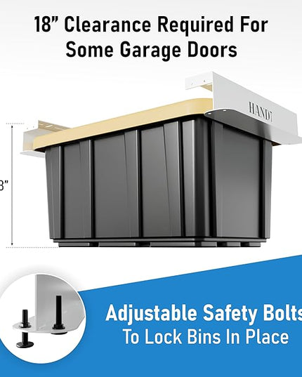 HANDT Overhead Garage Storage Rack, Connectable Heavy Duty Metal Ceiling Rails For Garage Storage Organization Shelving System, Hanging Racks For Tote Containers, Supports Up To 3 Bins, 2 Sets White