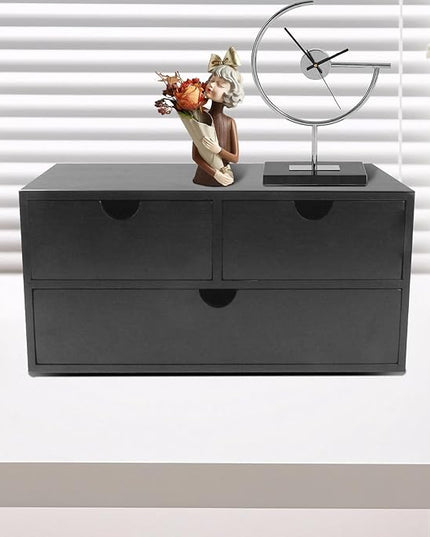 Charmewooden Desk Organizer with Drawers Countertop Drawer Organizer Drawers for Desk Top Home Office Workspace Bathroom Toiletries Supplies (black)