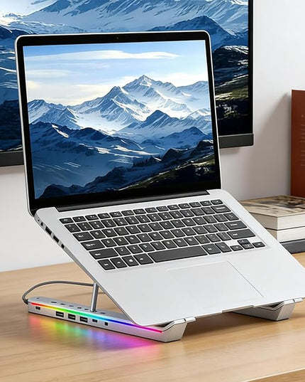 Laptop Docking Stand USB – Ergonomic Foldable Cooling Tablet Support, RGB Station Desk Computer, Monitor Display Office Home Work | Desk Computer Monitor Display Office Home Work Charging