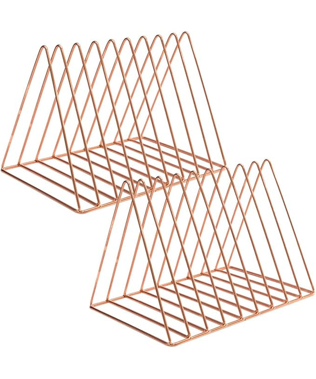 Sooyee 2 Pack 9 Slot Rose Gold Magazine Holder,Desktop File Sorter Organizer Triangle Bookshelf Decor Home Office