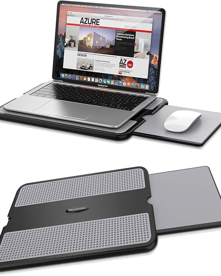 AboveTEK Portable Laptop Lap Desk w/Retractable Left/Right Mouse Pad Tray, Non-Slip Heat Shield Tablet Notebook Computer Stand Table w/Sturdy Stable Work Surface for Bed Sofa Couch or Travel