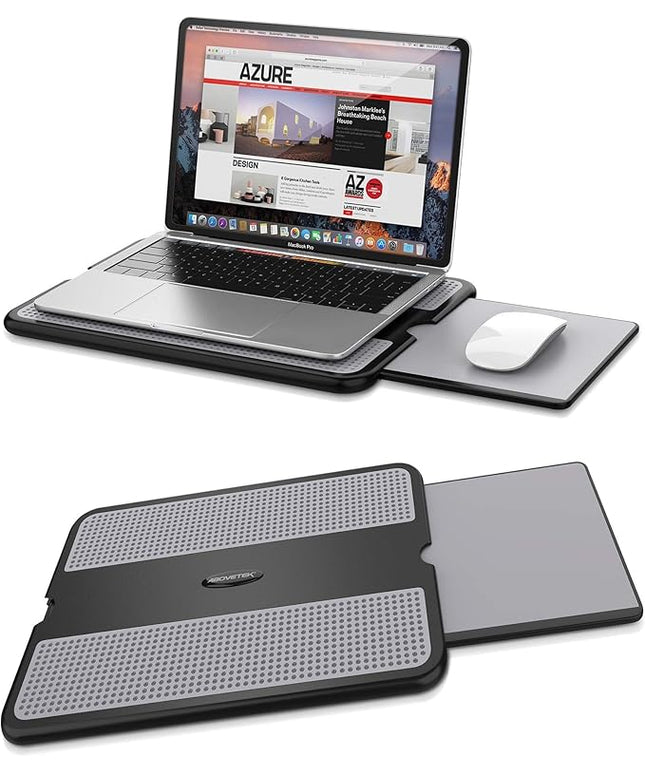 AboveTEK Portable Laptop Lap Desk w/Retractable Left/Right Mouse Pad Tray, Non-Slip Heat Shield Tablet Notebook Computer Stand Table w/Sturdy Stable Work Surface for Bed Sofa Couch or Travel