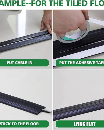 4ft Floor Cable Cover Heavy Duty PVC Cord Cover Wire Cover to Prevent Trip Hazard for Home Office or Outdoor(4ft, Black)