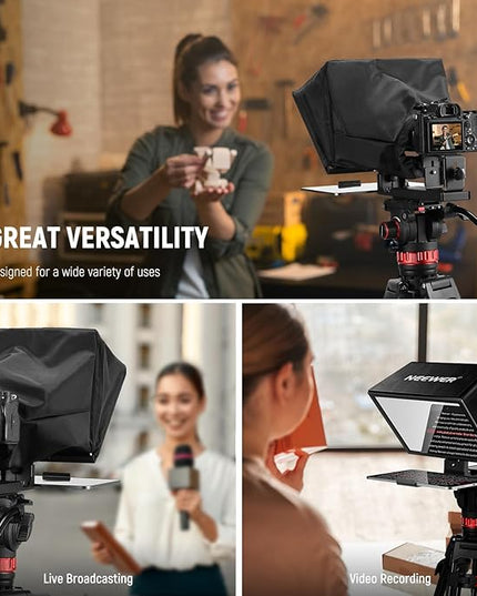 NEEWER Basics X12B Aluminum Alloy Teleprompter 12" for iPad Tablet DSLR Camera, Bluetooth, No Assembly, Remote & App Control, Compatible with iOS Android, Black, for Streaming