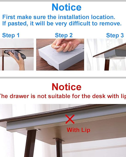 LuluEasy 4 Pack Under Desk Drawer Self-Adhesive Desktop Storage Organizer, Hidden Attachable Slide Out Desk Drawer, Under Table Tray for Pencil Pen Stationery Office Organization, White