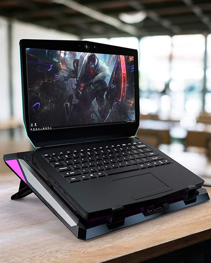 IETS GT300 Double Blower Laptop Cooling Pad for 14-17 Inch Gaming Laptop, Cooler Pad with Dust Filter, Flexible Rubber Ring, Colorful Lights,Adjustable Mount Stand,Third Gear Speed