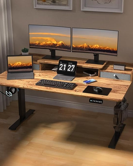 63 x 30 Inch Electric Standing Desk with 2 Drawers, Adjustable Height Widened Stand Up Desk with Storage, Sit to Stand Ergonomic Workstation for Home Office, Light Rustic