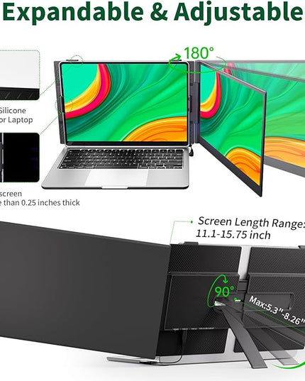 Helpnight 14" Laptop Screen Extender - Ultra Light 1.31lbs FHD 1080P IPS Portable Monitor for Laptops, Attachment Plug & Play Travel Dual Extra Display for 13"-17" Windows/Mac