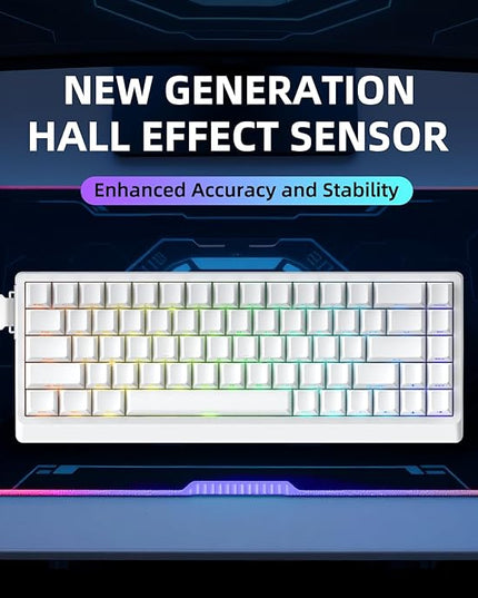 ND68 68 Keys Wired Magnetic Switch Keyboard, 0.005MM RT Accuracy, 8KHZ Polling Rate/Latency As 0.125MS/256KHZ Single Key Scan Rate/ARGB，Hot Swappable,Gasket Structure Gaming Keyboard(White)