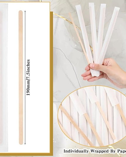 3000 Pcs Individually Wrapped Wooden Coffee Stirrers, Disposable Coffee Stir Sticks Round End Sticks Bulk Wood Stirrers for Cocktail Hot Drinks Restaurant Bar Home Office (5.5 Inch)