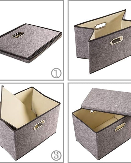 PRANDOM Large Collapsible Storage Bins with Lids [3-Pack] Linen/Cotton Blend Foldable Storage Boxes Organizer Containers Baskets Cube with Cover for Home Bedroom Closet Office Nursery(17.7x11.8x11.8)
