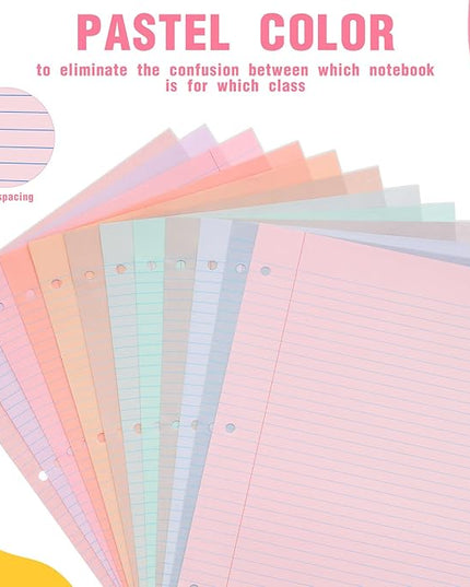 PerKoop 600 Sheets Colored Loose Leaf Paper 8.5" x 11" college ruled Lined 3 Hole Punched notebook Filler Paper for 3 Ring Binders Office School Supplies (Fantasy Color)
