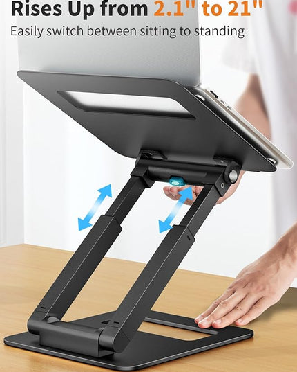 tounee Laptop Stand for Desk Adjustable Height, Telescopic Computer Stand with Pull Out Design Ergonomic Laptop Riser Fits All Laptops 10-17"-Black