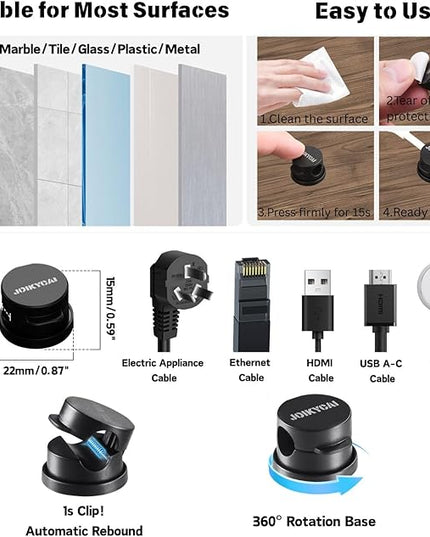 6 Desktop Cord Organizer Magnetic Spring Cable Clips Rotatable Cord Holder 2 Charging Cord Protecors for Nightstand Phone Charger Organizer Computer Desk Cable Management Appliance Adhesive Wire Strap
