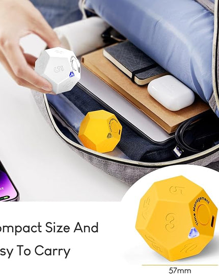 Yellow Pomodoro Timer - 11 Preset Productivity Cube, Ring/Vibrate Mode, Rechargeable, Perfect for Cooking, Learning, Exercise and Beauty