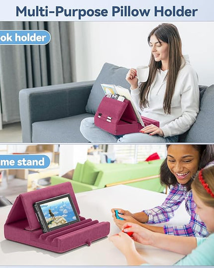 KDD Tablet Pillow Holder, Foldable iPad Stand for Lap, Bed and Desk -Tablet Soft Pad Dock with Pocket & Stylus Mount Compatible with iPad Pro 12.9, 10.5, 9.7 Air Mini 6 5 4 3, Galaxy Tab, E-Reader