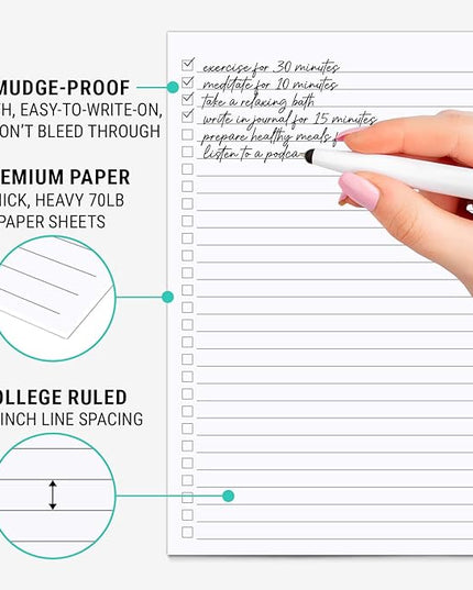 321Done Checklist Notepad Planning Pad - 50 Sheets (5.5x 8.5) To Do Tear Off, Checkbox List - Made in USA - Blank Plain White