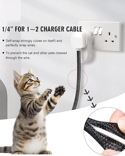 10ft - 1/4 inch Cord Protector Cable Sleeve Split Wire Loom Tubing for Power Cord Audio USB Cable, Cord Sleeve Cable Management for TV Computer, Cord Protectors from Pets Chewing, Black