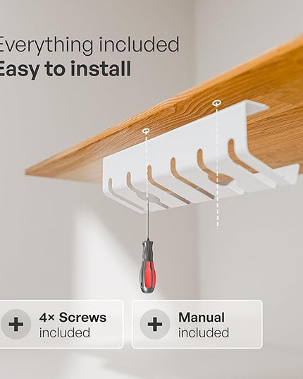 PAMO Cable Management Under Desk for Easy mounting Under-Table I Set of 2 - with 10X Cable Ties I Desk Organizer for Office/Home Office Table Thoughtful Cable Tray Holder