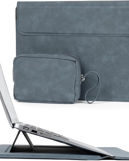 Allinside 13-14 Inch Laptop Sleeve Case for MacBook Pro 14" 2021-2024/MacBook Air 13" 2010-2017/MacBook Pro 13" 2010-2015, Waterproof Matte PU Leather Sleeve Cover with Stand & Accessory Pouch, Blue