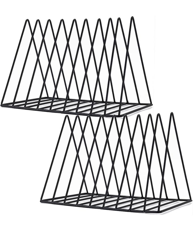 Sooyee 2 Pack 9 Slot Black Magazine Holder,Desktop File Sorter Organizer Triangle Bookshelf Decor Home Office
