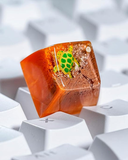 Sea Turtle Artisan Keycap Brown and Orange Ocean R1 SA Profile Custom Sea Creatures Keycaps 1U ESC Handmade Gaming Resin Key Cap Cherry MX Switch Compatible Mechanical Keyboard Turtle Lover Gift