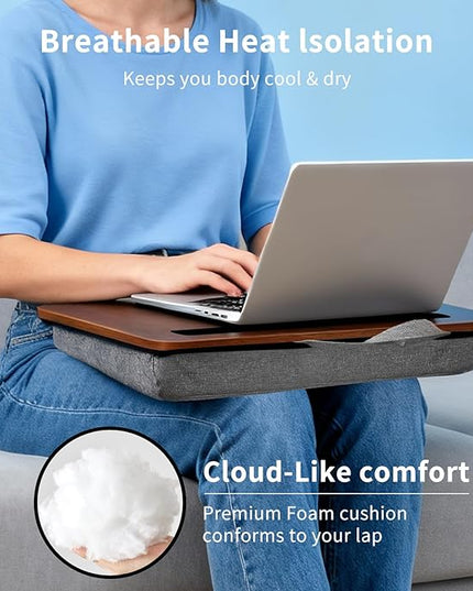 Heyfriday Home Office Lap Desk with Wrist Rest Laptop Bed Desk for Notebook, Laptop, Tablet, Lap Stand with Tablet, Phone Holder Fits Up to 14 Inch Laptops (Brown)
