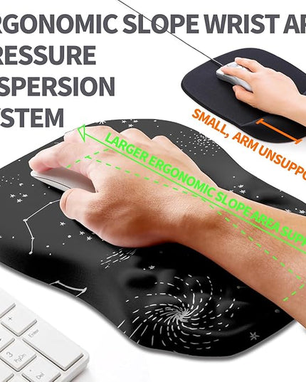Ergonomic Slope Mouse Pad Wrist Support, Wrist Rest Mousepad for Carpal Tunnel Pain Relief with Massage Bulge and Slow Rebound Memory Foam (12x8 inch, Galactic System)