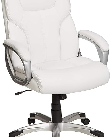 Amazon Basics Executive High Back Office Desk Chair, Adjustable Height, Tilt, Swivel, one Size, White/Pewter