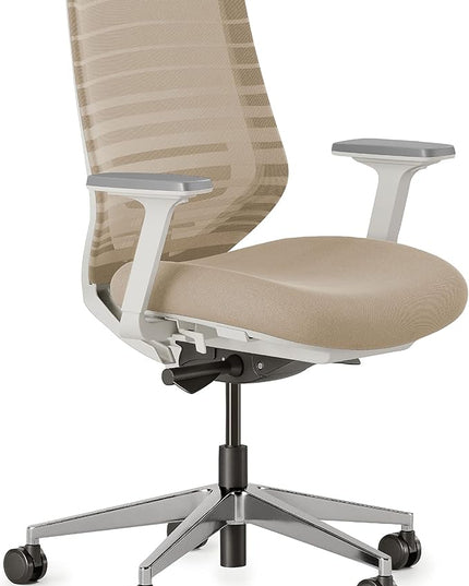 Branch Ergonomic Chair - A Versatile Desk Chair with Adjustable Lumbar Support, Breathable Mesh Backrest, and Smooth Wheels - Experience Optimal Comfort and Support - Sand - White
