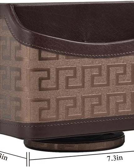 RHCSZ Leather Remote Control Holder 360°Rotatable,Bedside Nightstand Phone Caddy,Office Supplies Storage Box,Desk Organizer for TV Remote Controllers,CD,Pen,Mail,Media Player,Tablets(Coffee Gold)