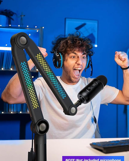 YOUSHARES Microphone Stands Compatible with Blue Yeti，HyperX，FIFINE AM8，Shure Mic，Rode PodMic and Most Microphones，Mic Boom Arm with Sound-Activated Lighting & App Control