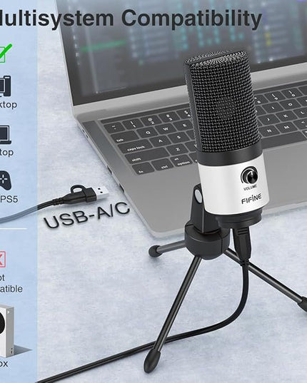 FIFINE USB Podcast Microphone,PC Computer Recording Mic for Desktop Laptop,Studio Condenser Microphone with Volume Knob for Voice-Over, Vocals, Online Meeting, YouTube-K669W