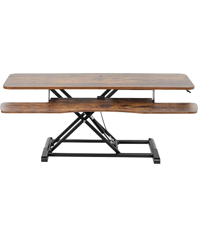 VIVO 48 inch Desk Converter, K Series, Height Adjustable Sit to Stand Riser, Dual Monitor and Laptop Workstation with Wide Keyboard Tray, Rustic Vintage Brown Top, Black Frame, DESK-V048KN