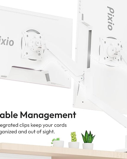 Pixio PS1D Wave White Dual Monitor Arm Stand Desk Mount - Fits up to 32 inches Monitors and up to 19.8lbs. VESA Compatibility and Integrated Cable Management