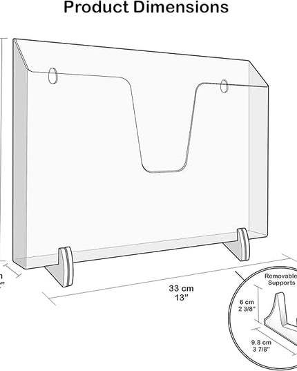 Acrimet Pocket File Holder Horizontal Design Brochure Display (for Wall Mount or Countertop Use) (Removable Supports Included) (Letter Size) (Clear Crystal Color)