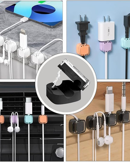 IFNOW 6 Pack Magnetic Cable Clips Cord Organizer Black Self Adhesive Cord Holder Under Desk Cable Management for Home, Office, Car,Desk, Nightstand