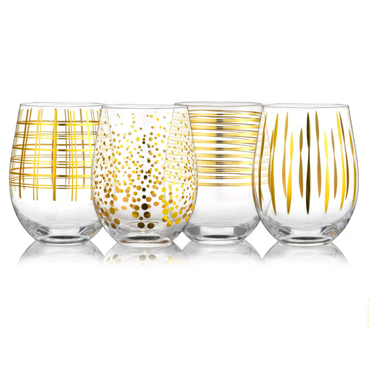 Joeyan Hand Blown Stemless Wine Glasses,Large Drinking Glass Cups,17.5 oz