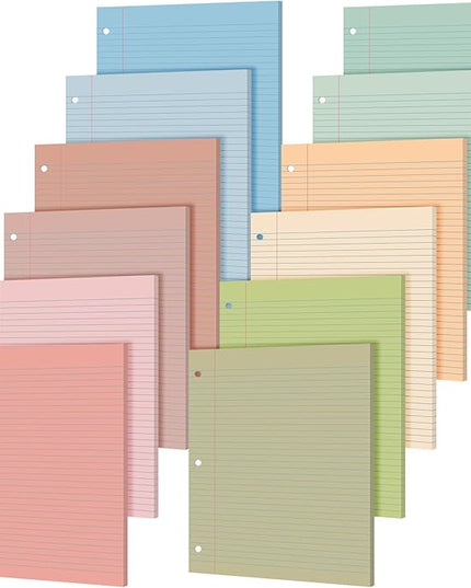 PerKoop 600 Sheets Colored Loose Leaf Paper 8.5" x 11" college ruled Lined 3 Hole Punched notebook Filler Paper for 3 Ring Binders Office School Supplies (Earthy Color)