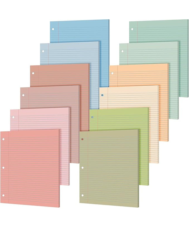 PerKoop 600 Sheets Colored Loose Leaf Paper 8.5" x 11" college ruled Lined 3 Hole Punched notebook Filler Paper for 3 Ring Binders Office School Supplies (Earthy Color)