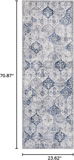 Lahome Moroccan Trellis Washable Runner Rug, 2x6 Kitchen Runners for Hallways 6 Feet Non Slip, Vintage Laundry Room Rug Ultra-Thin Long Carpet for Bathroom Bedroom Entryway, White/Royal Blue