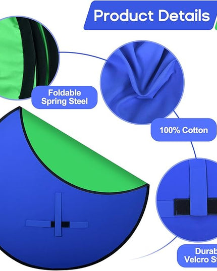 Portable Blue Green Screen Chair, 57 in Greenscreen Backdrop with Stand 2-in-1Double Sided Foldable Green Background, for Video Chats and Meetings, Photography, Photo Zoom, Streaming Games