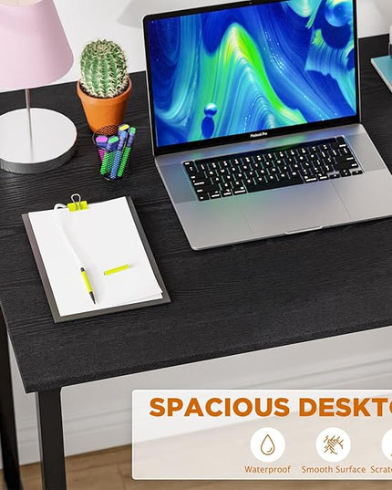 PayLessHere | 32 Inch Computer Desk | Black | Office Desk with Metal Frame, Adjustable Feet | Water-Resistant, Scratchproof Surface | Sturdy Writing Table for Home Office or Study | Pack of 1