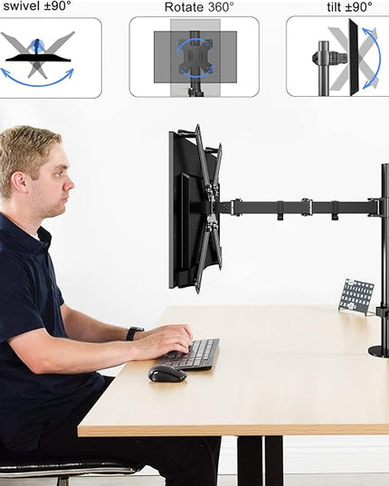 Non-VESA Single Monitor Arm Desk Mount with VESA Adapter Brackets, Holds Screens up to 27inches Without VESA Holes, Fully Adjustable Stand with C-Clamp, Grommet Base